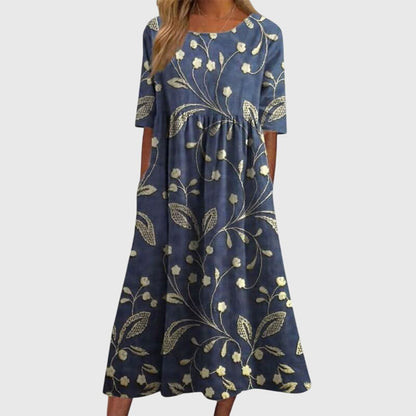 Aureline | Floral Midi Dress with Pockets