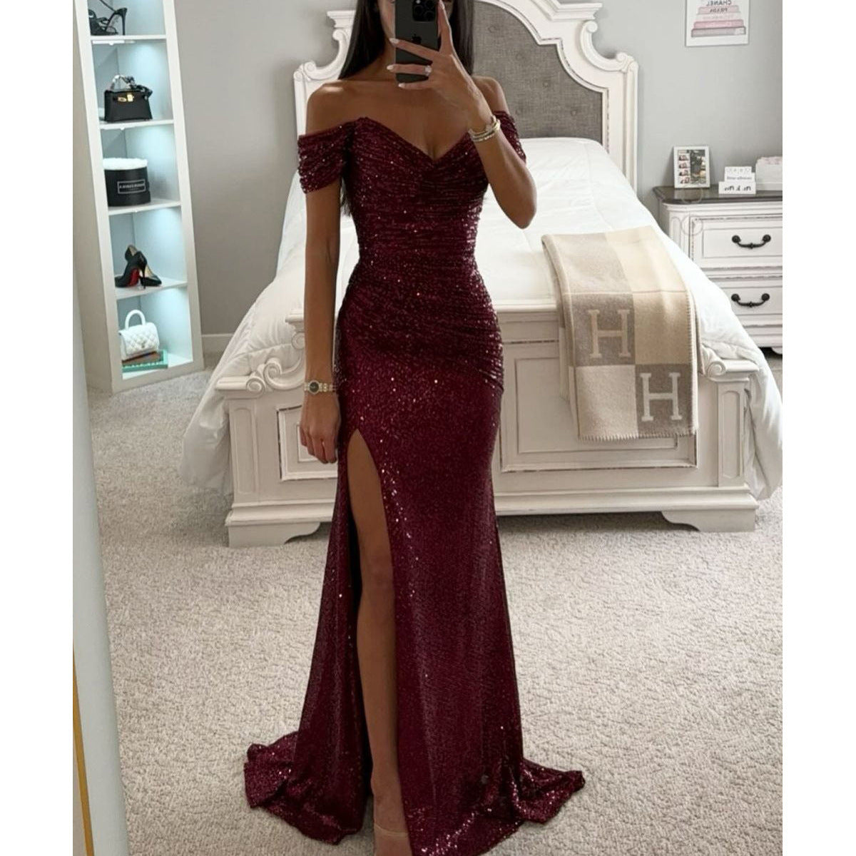 Solaria | Off Shoulder Sequin Summer Maxi Dress