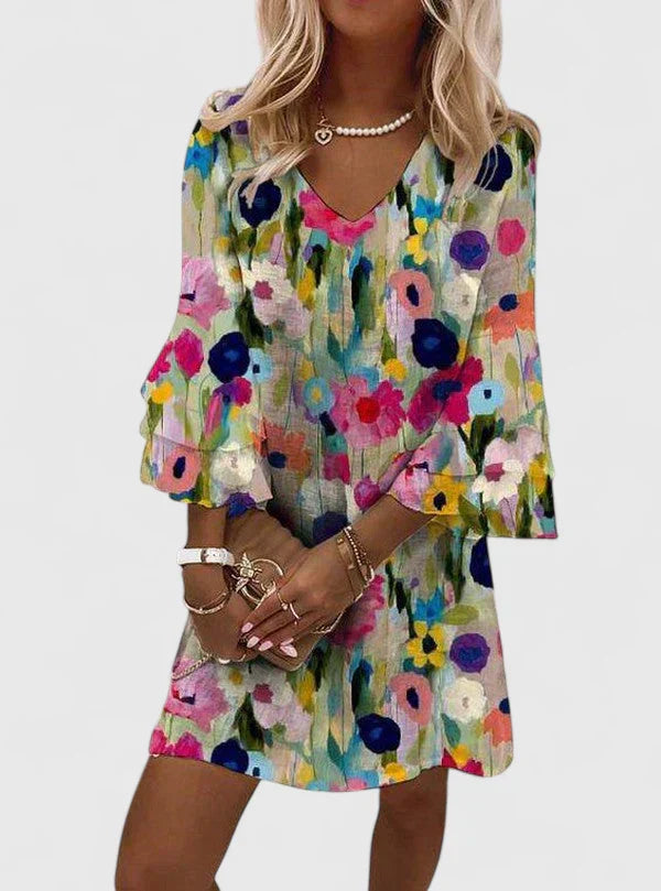 Zariah floral V-neck summer mini dress front view