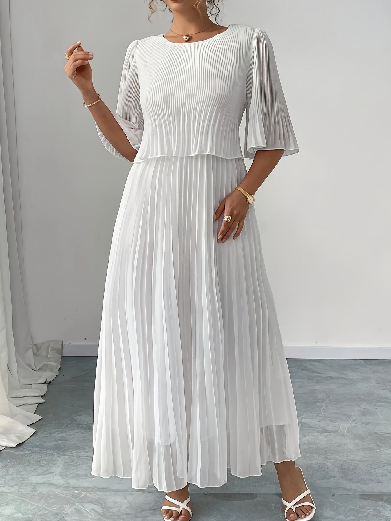 Opal | White Pleated A-Line Maxi Dress