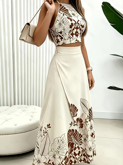 Halter top and high-waist skirt set, styled view