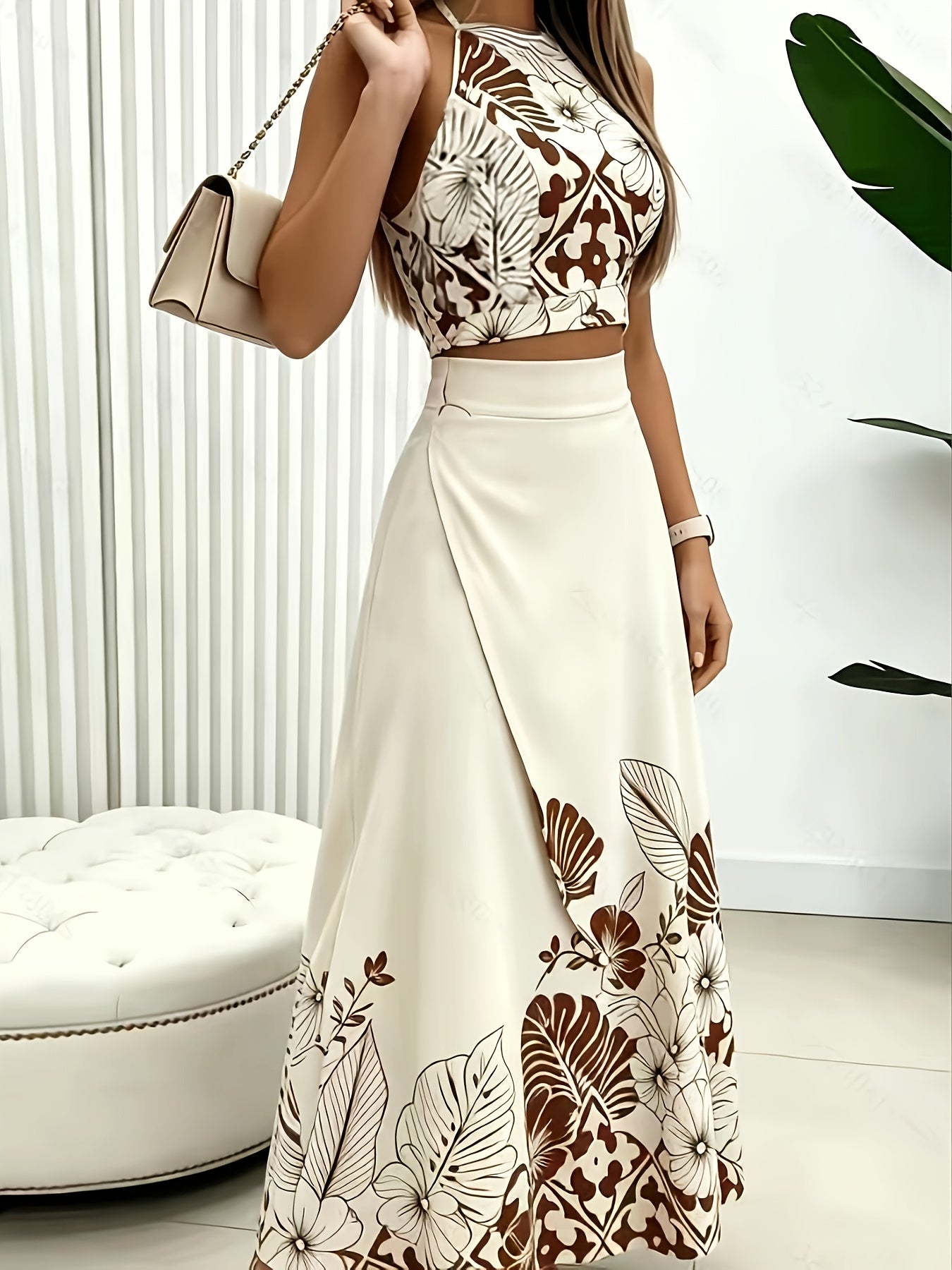 Halter top and skirt set, full-length view