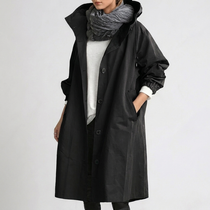 Long hooded rain jacket in black