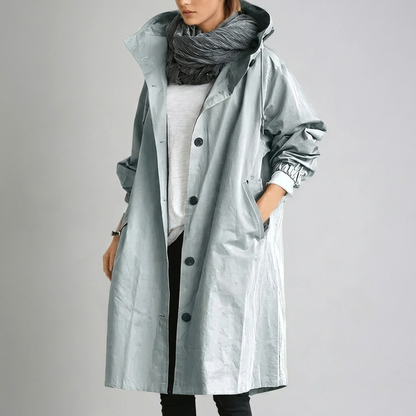 Long hooded rain jacket in blue