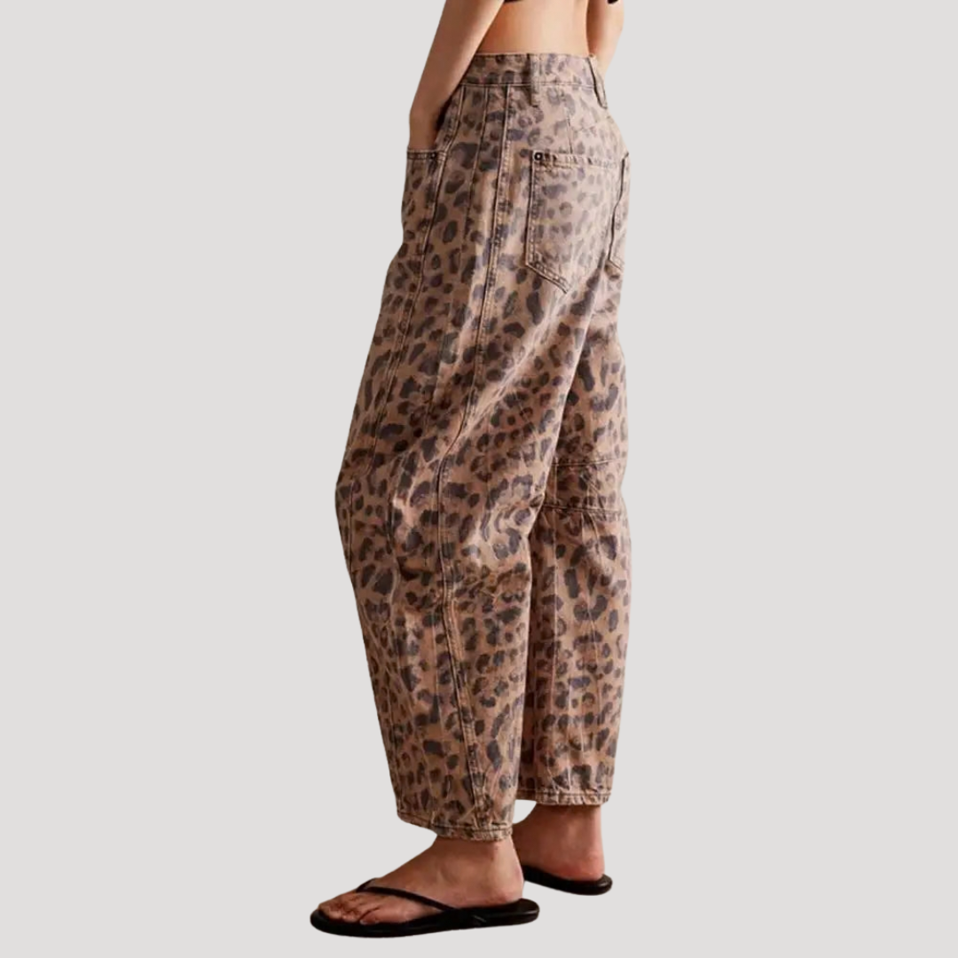 Animal print jeans, side view