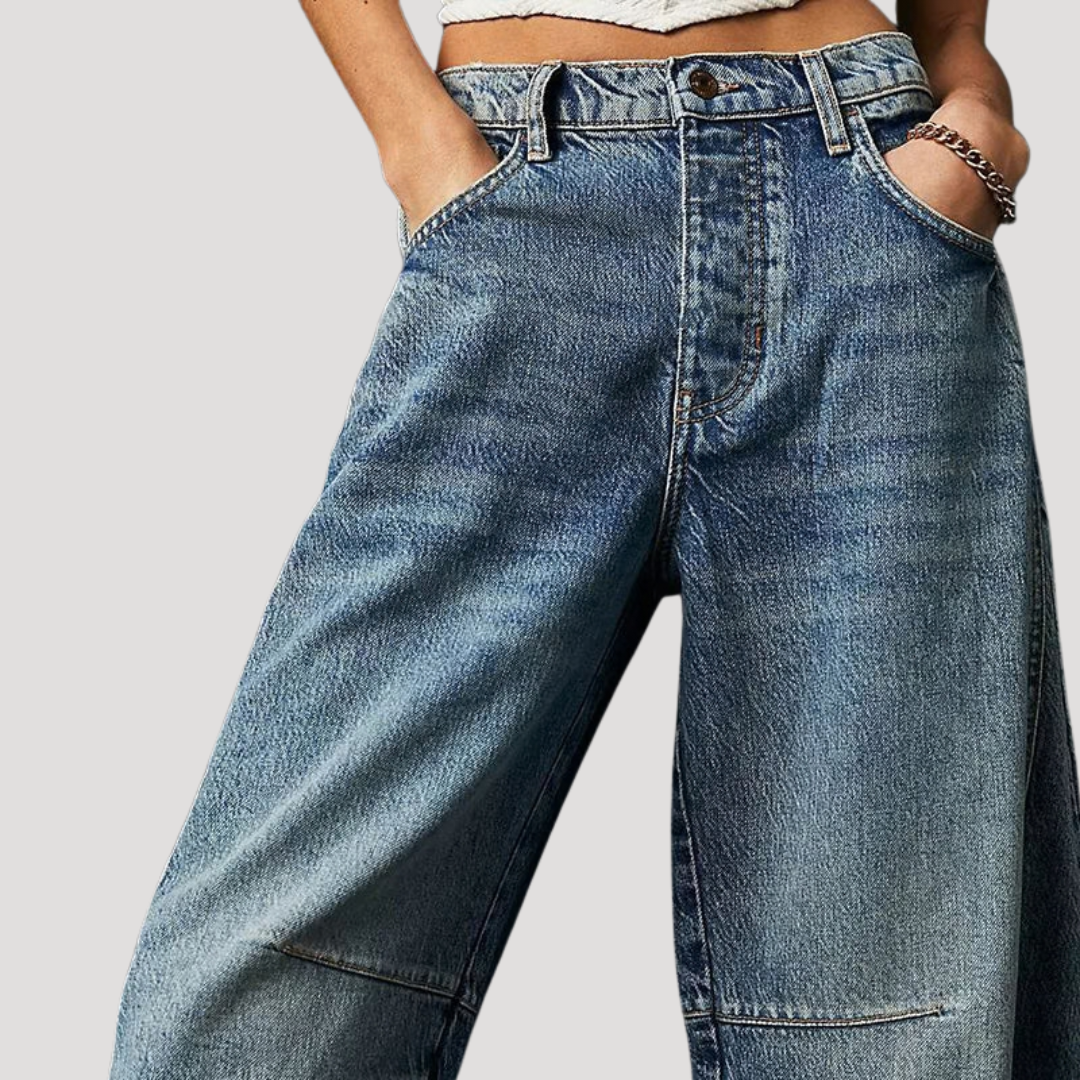 Animal print jeans shown on model