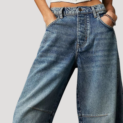 Animal print jeans shown on model
