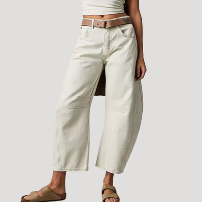 Animal print barrel leg jeans, styled view
