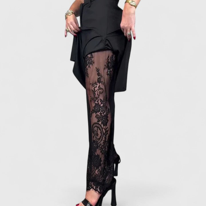 Fluid lace-accent trousers full-length view