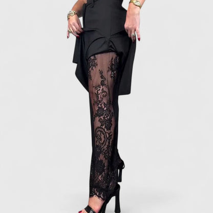 Fluid lace-accent trousers full-length view