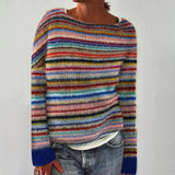 Ellowyne rainbow striped crewneck sweater for women