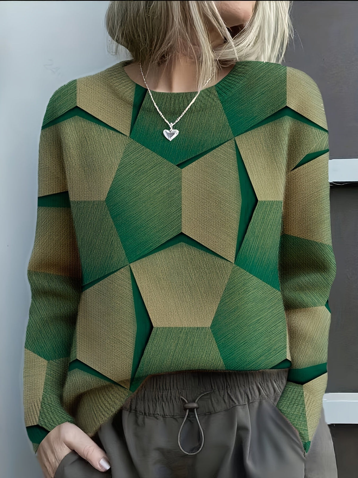 Geometric knit sweater for women view 2