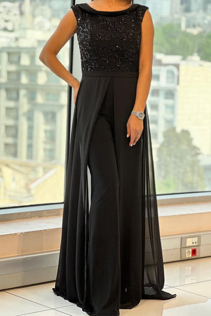 Desiree black sequin jumpsuit, front view