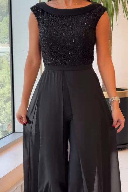 Black sequin jumpsuit, view 2