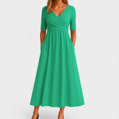 Serenya | A-Line Midi Dress with V-Neck