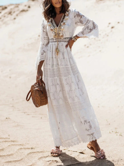 Daria | V-Neck Long Sleeve Lace Tiered Maxi Dress