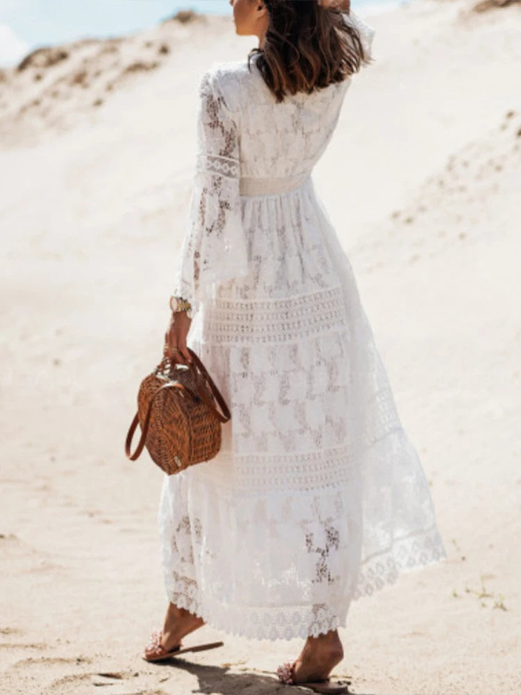Daria | V-Neck Long Sleeve Lace Tiered Maxi Dress