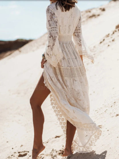 Daria | V-Neck Long Sleeve Lace Tiered Maxi Dress