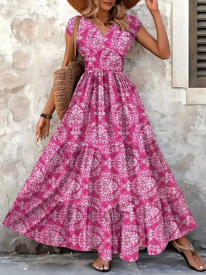 Solenne | Smocked Boho Print Tiered Maxi Dress