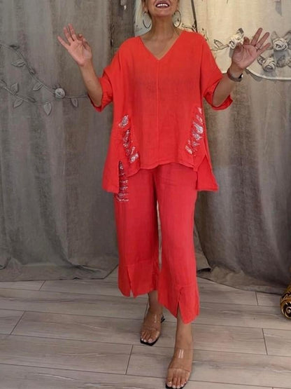 Sutton | Draped Top & Wide Leg Summer Set