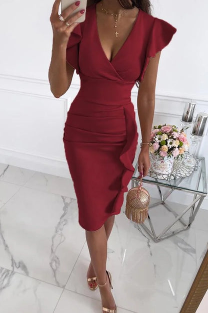 Octavia | Ruched Skirt Midi Cocktail Dress