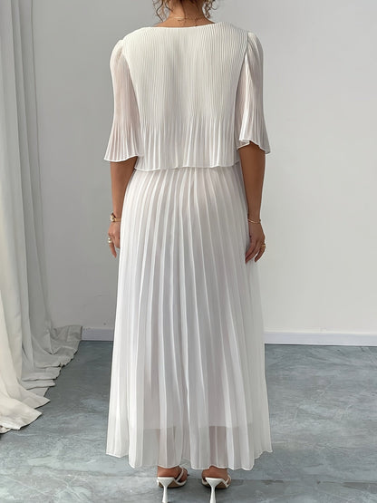 Opal | White Pleated A-Line Maxi Dress