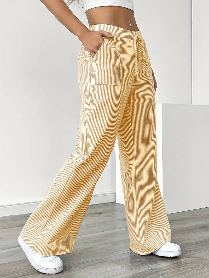 Striped wide-leg trousers styled with top