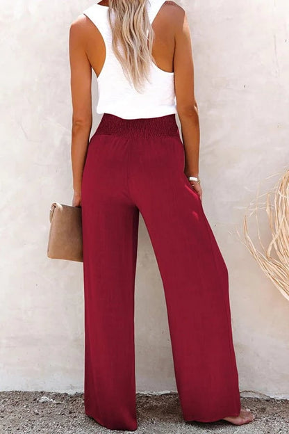 Katherine | High Waisted Smocked Wide Leg Trousers