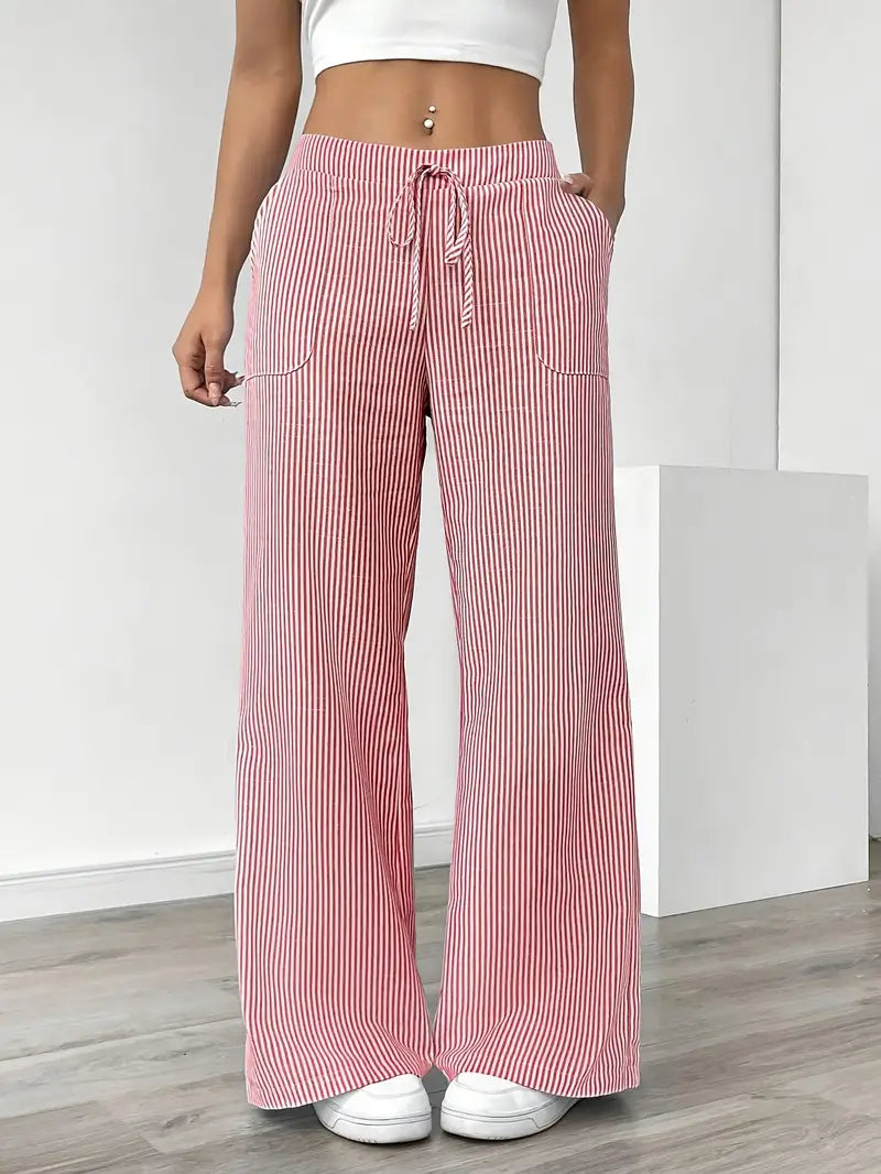 Striped trousers showing high waist