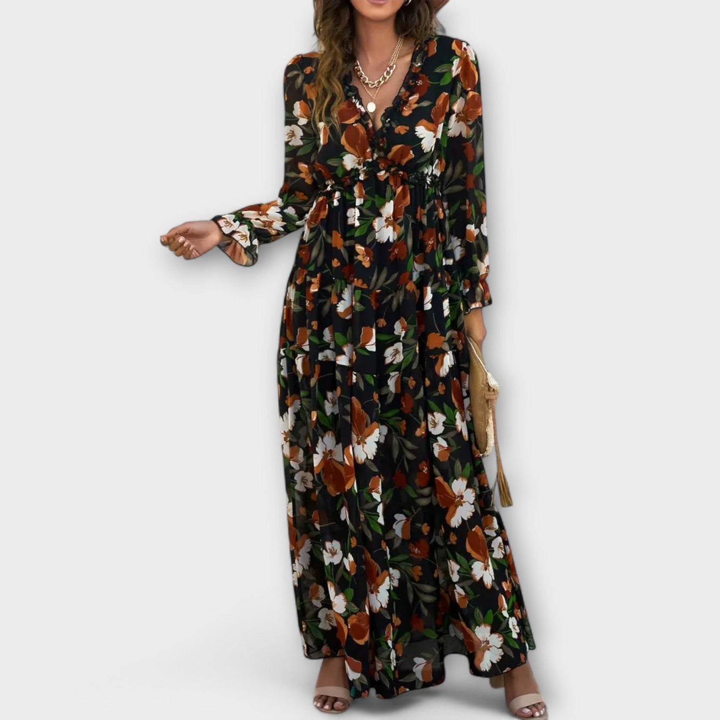 Floral V-neck maxi dress side view