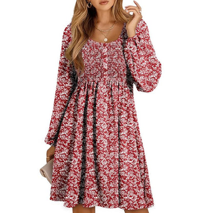 Smocked mini dress with button front