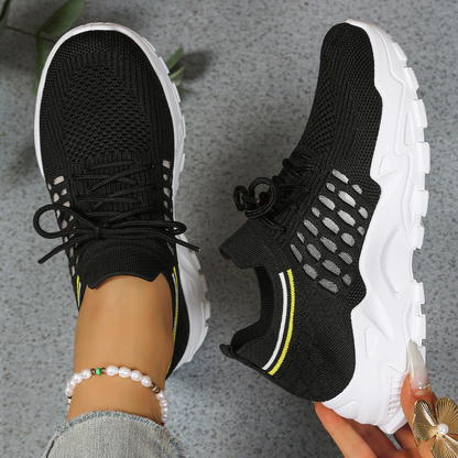 Chunky sole lace-up mesh sneakers, front view