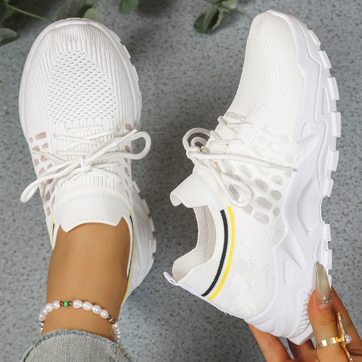 Chunky sole lace-up mesh sneakers, top view