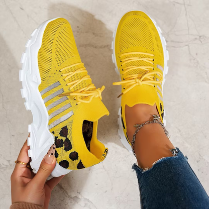 Chunky sole lace-up mesh sneakers, styled view
