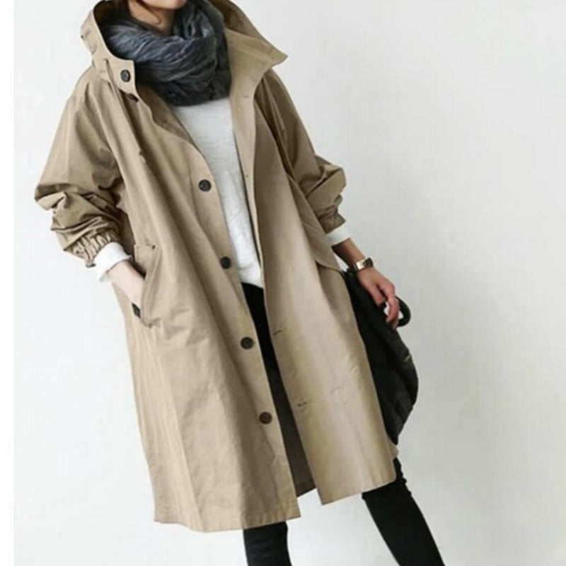 Hooded relaxed trench coat for women