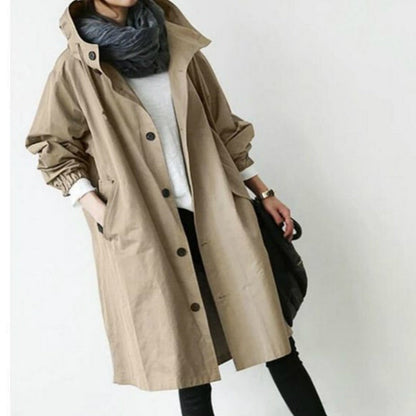 Hooded relaxed trench coat for women