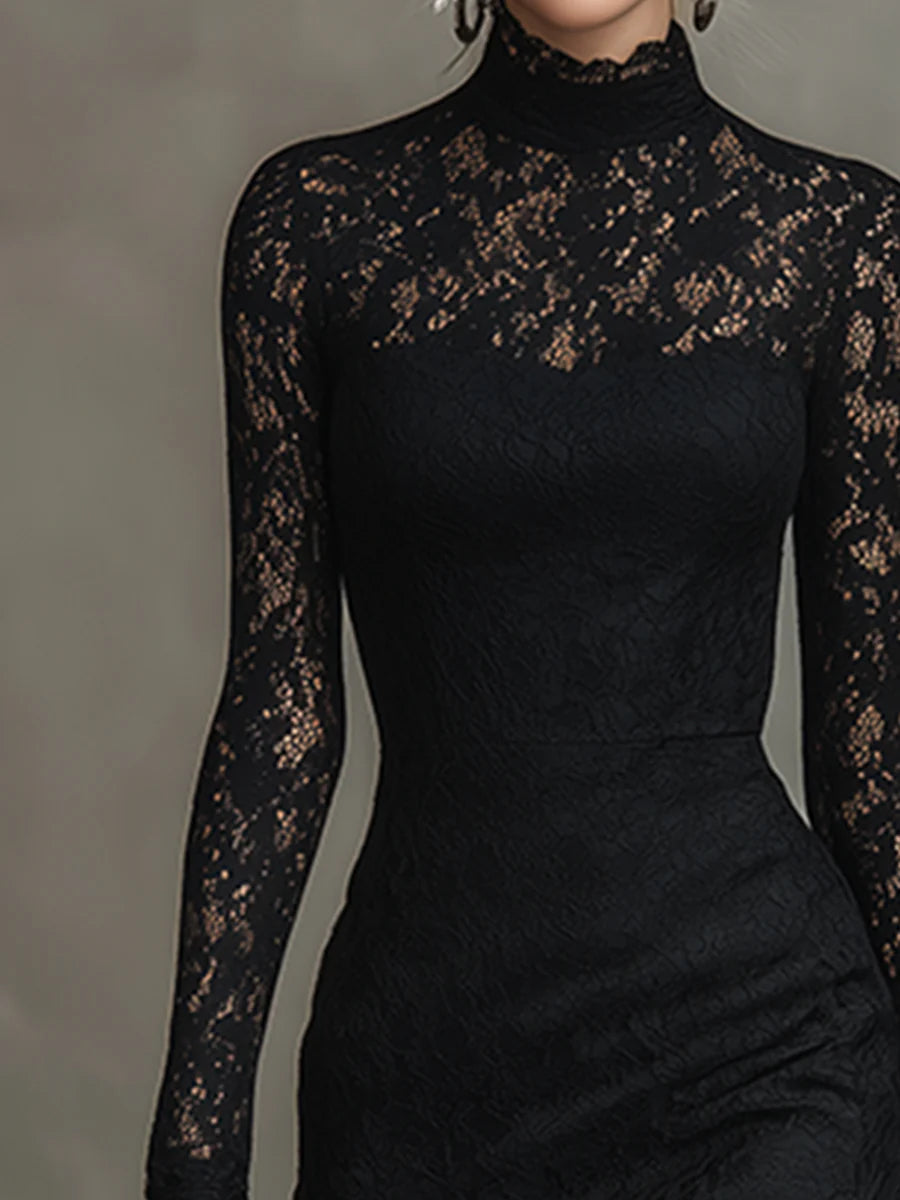 Elvienne women's long-sleeve lace fishtail maxi dress