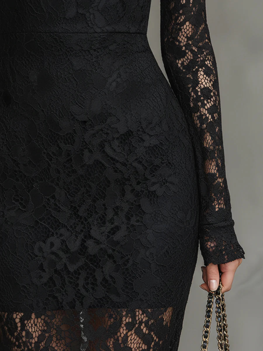 Elvienne women's long-sleeve lace fishtail maxi dress
