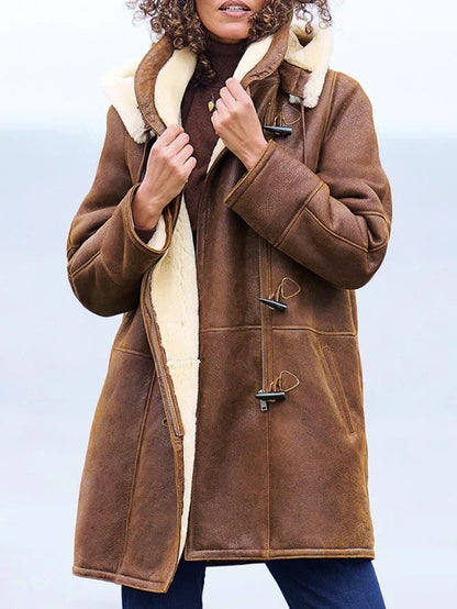 Eleni brown hooded winter coat, front view