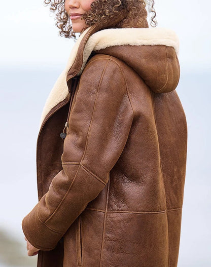Brown hooded winter coat, view 2
