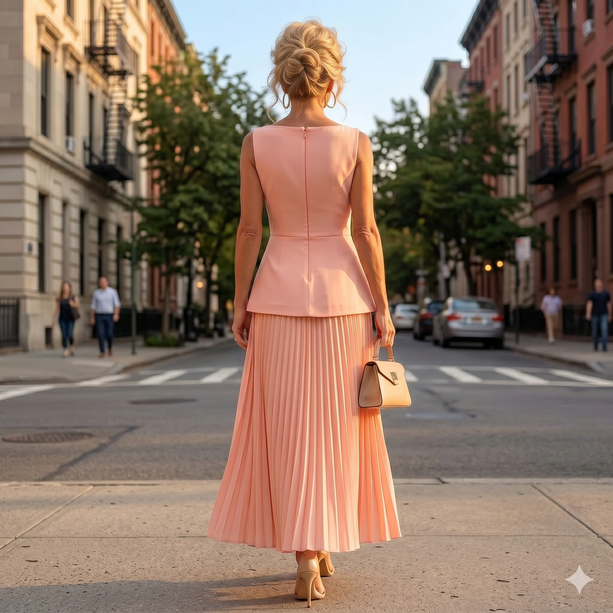 Sleeveless peplum top and pleated maxi skirt set, additional view 10