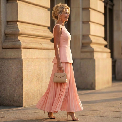 Sleeveless peplum top and pleated maxi skirt set, additional view 11