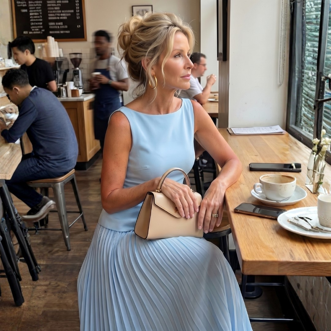 Sleeveless peplum top and pleated maxi skirt set, additional view 14
