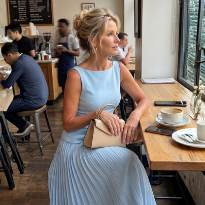 Sleeveless peplum top and pleated maxi skirt set, additional view 14