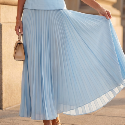 Sleeveless peplum top and pleated maxi skirt set, additional view 15