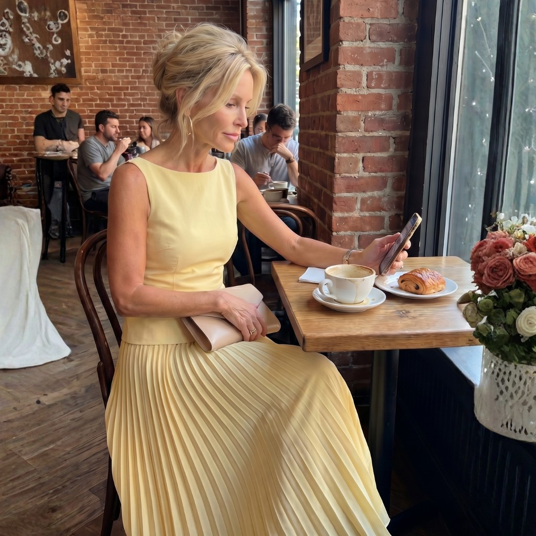 Sleeveless peplum top and pleated maxi skirt set, detail of the top