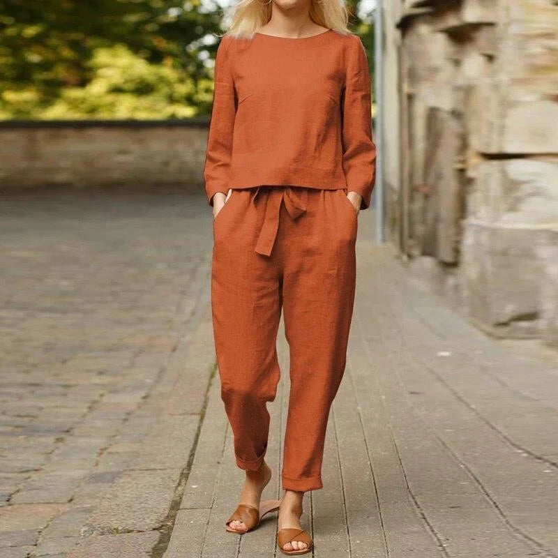 Red lightweight linen two-piece set