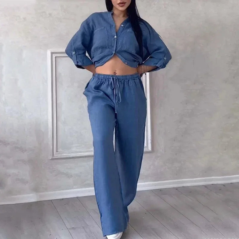 Blue linen shirt and pants set