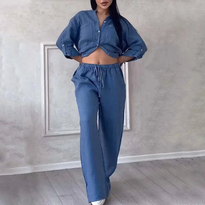 Blue linen shirt and pants set