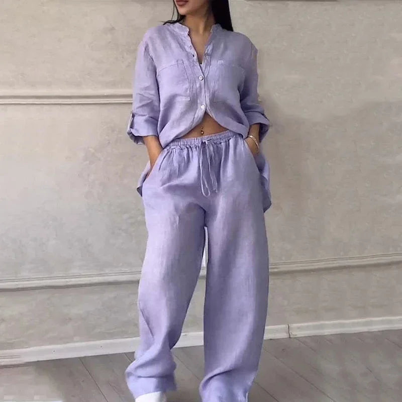 Purple linen shirt and pants set